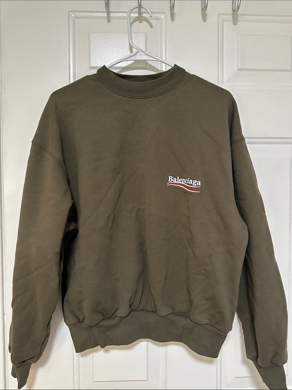 Balenciaga Olive Green Crewneck Sweatshirt with Subtle Chest Logo